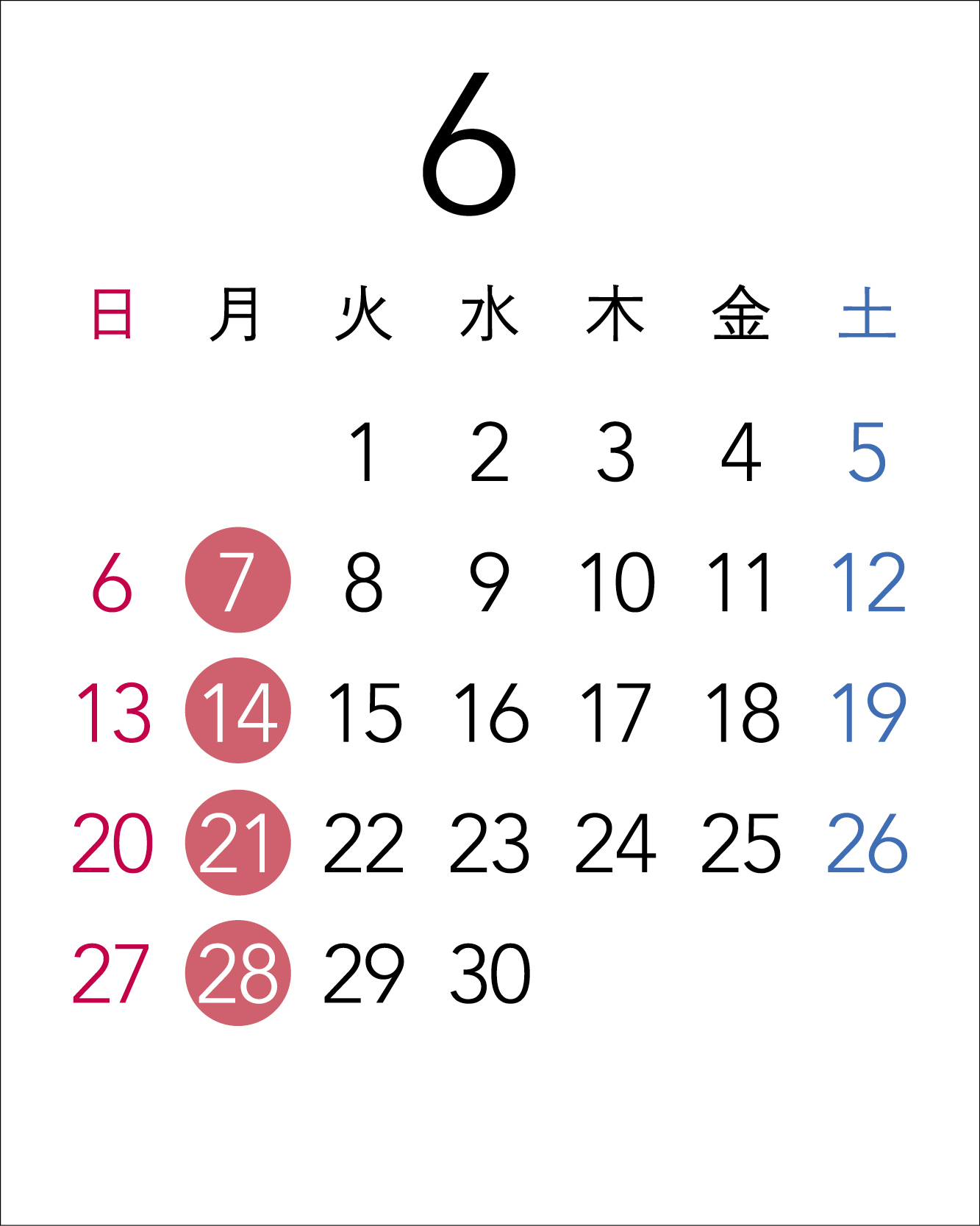 Calendar in June